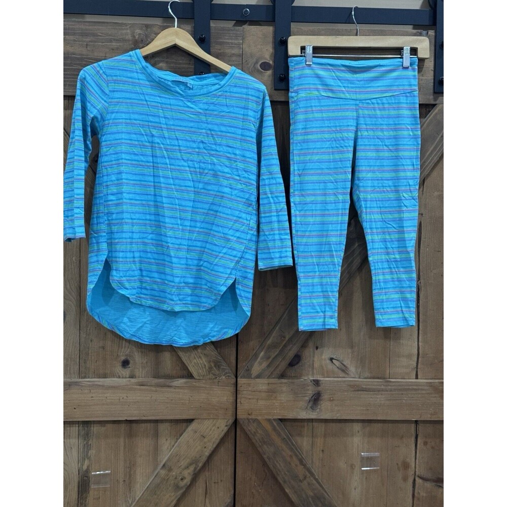 FRESH PRODUCE Women’s XS Luna Blue PROMENADE Stripe Capri Leggings & Top Set